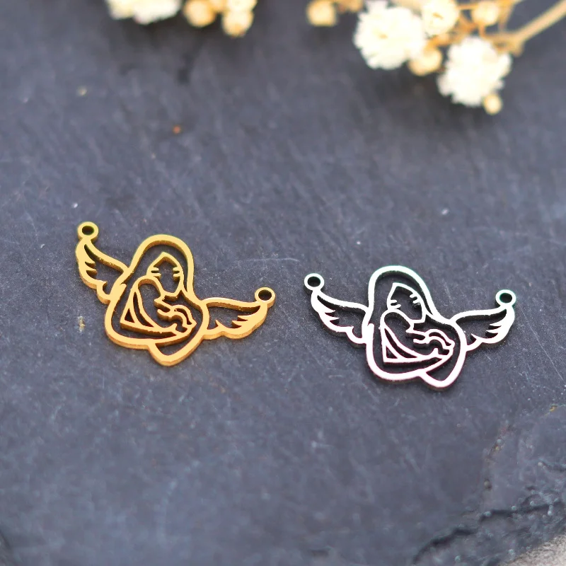 3pcs Mother Angel Baby Charms DIY Craft Bracelets Necklace Jewelry Making Stainless Steel Maternal Love Connector Accessories