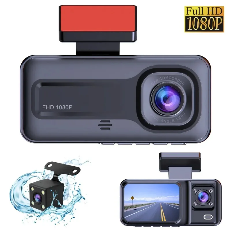 Three-lens driving recorder front and rear and internal 1080P full high-resolution video recorder Car DVR