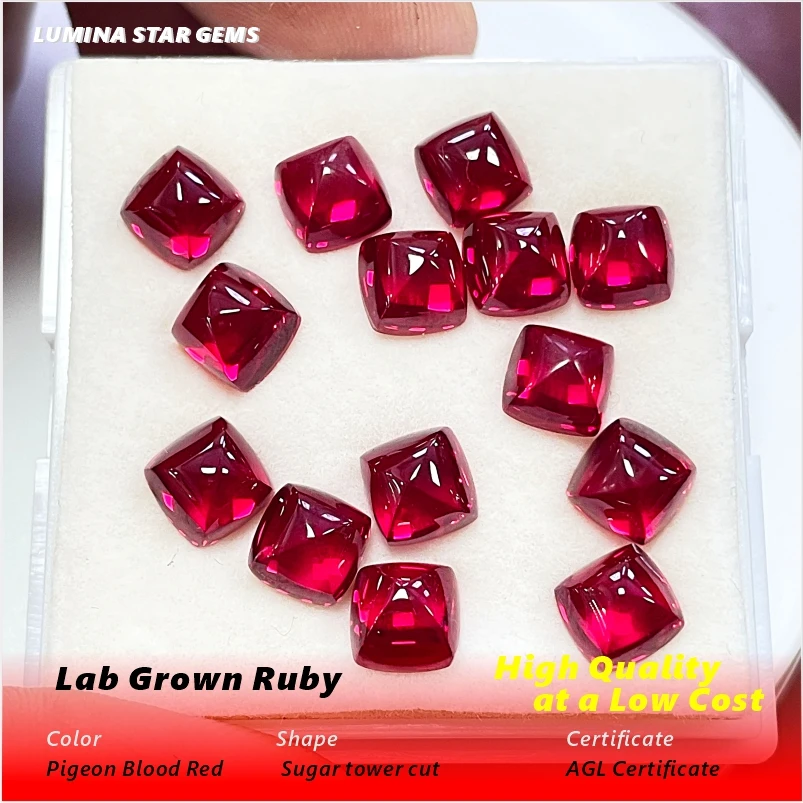 

cLab Grown Emerald Zambian Green and Ruby Pigeon Blood Red Color Sugar Loaf Shape Advanced Jewelry Making Materials Certificate