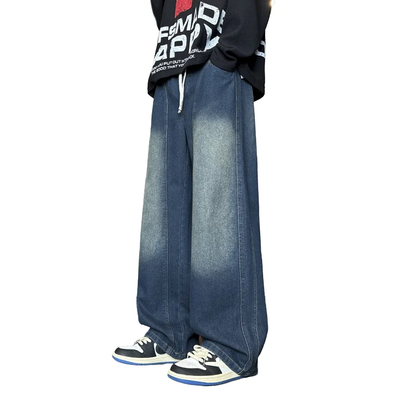 

Men's Fashionable Jeans All-Season Cotton Blend Anti-Fit Curved Leg Pants - Trendy Casual Loose Wide Leg Streetwear Trousers