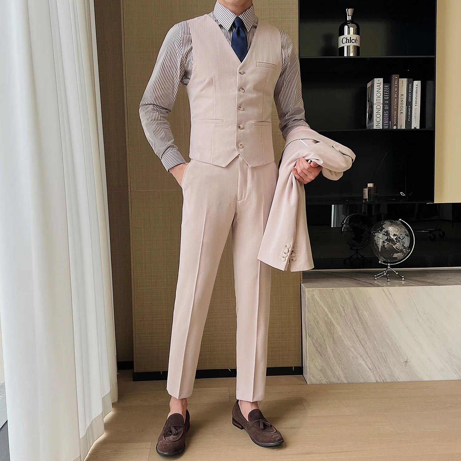 (Jacket +Vest+Pants) 2024 New High-quality Men\'s Elegant Fashion Suits 3 Pcs Set Korean Casual Slim Fit Social Wedding Tuxedo
