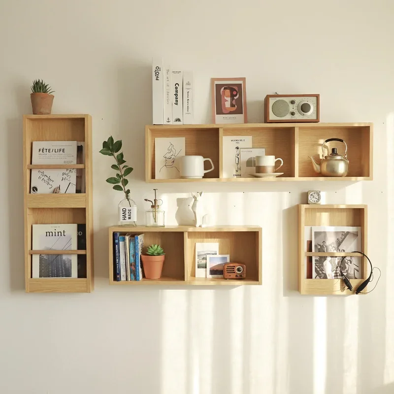 Solid Wood Magazine Rack- Minimalist Wall Mounted Bookshelf Organizer for Home Children's Room
