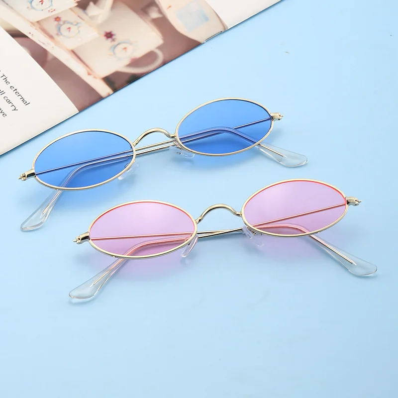 

1 pc Retro Small Oval Sunglasses Women Vintage Brand Shades Black Red Metal Color Sun Glasses Fashion Design Eyeglasses