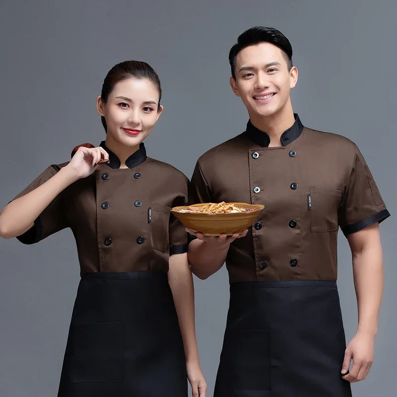 Wholesale Unisex restaurant Uniform Bakery Food Service Short Sleeve Breathable Double Breasted new chef uniform Cooking clothes