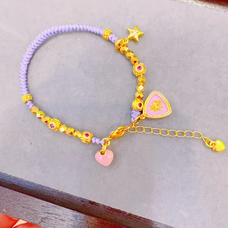 

Plated Strong Color Preserving Dopamine Sand Gold Enamel Bracelet Love Girl Pink Dreamy Purple Star Handmade Gift Girlfriend Gi
