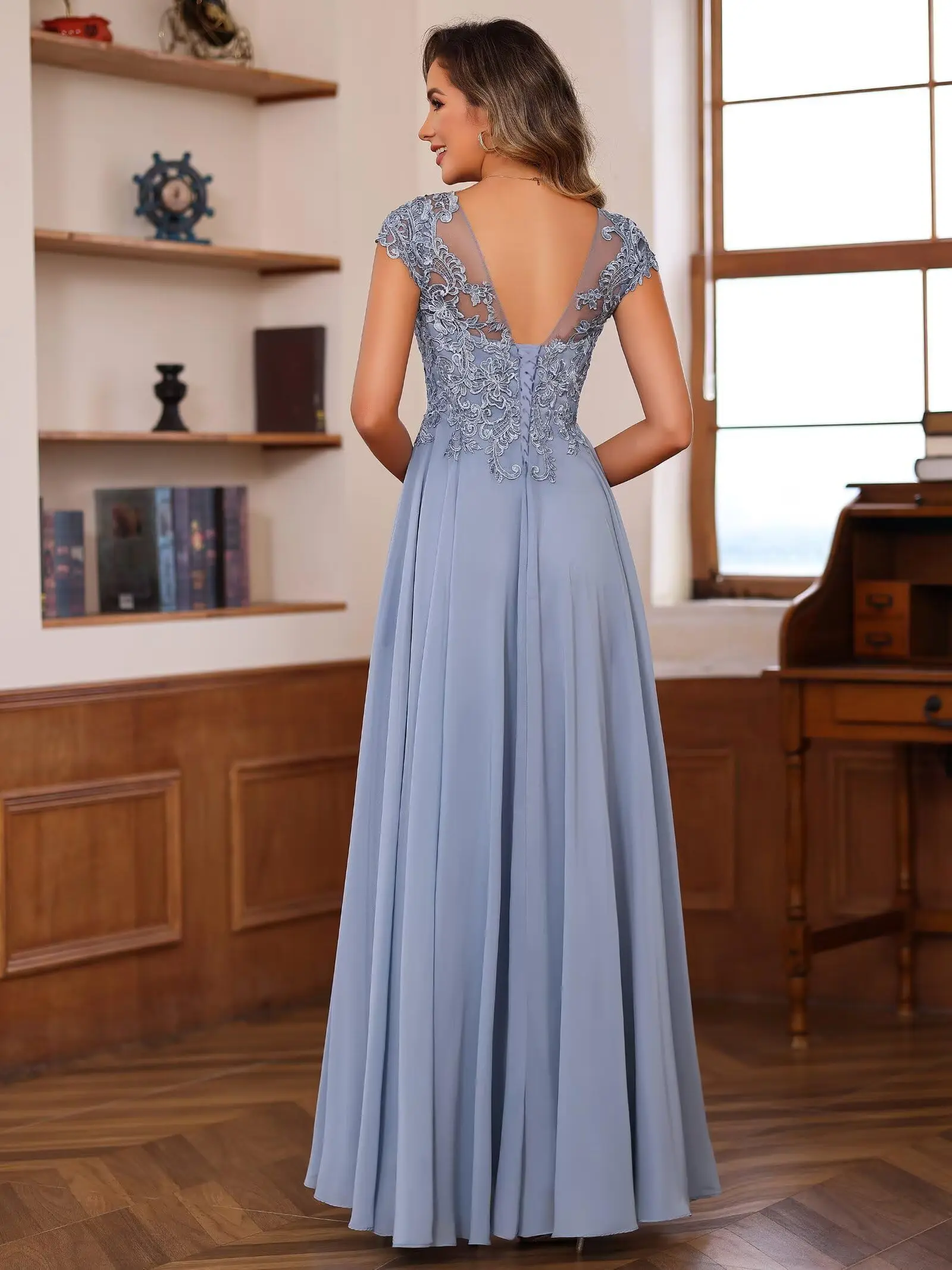 فساتين أم العروس من الشيفون والدانتيل للنساء فساتين زفاف طويلة للضيوف على شكل حرف A فساتين أم العريس