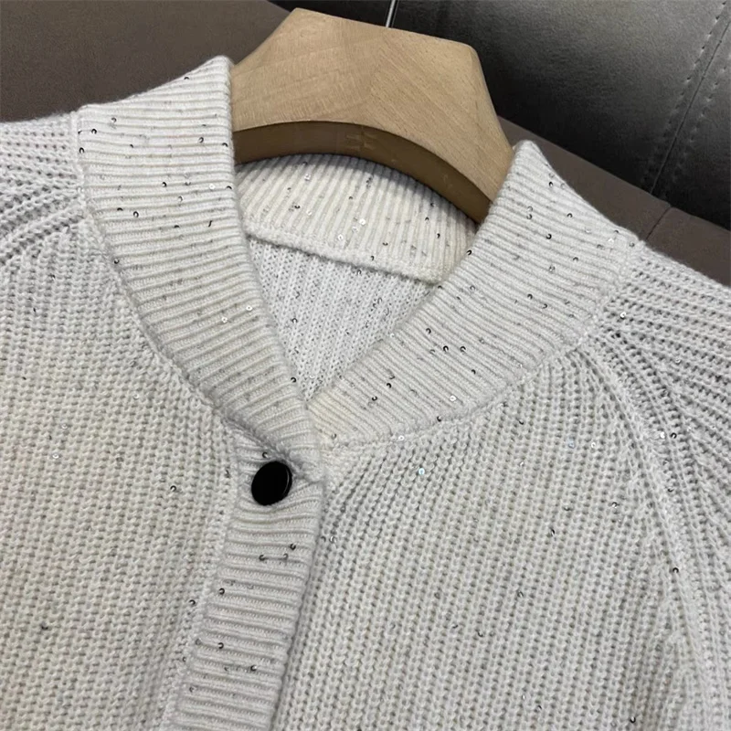 Bild 5: Damen-Cardigan, Neu Herbst 2026, Einreihiger Slim-Fit Damen-Langarm-Oberteil, Pailletten-Mischgewebe Damenmantel, Damenpullover