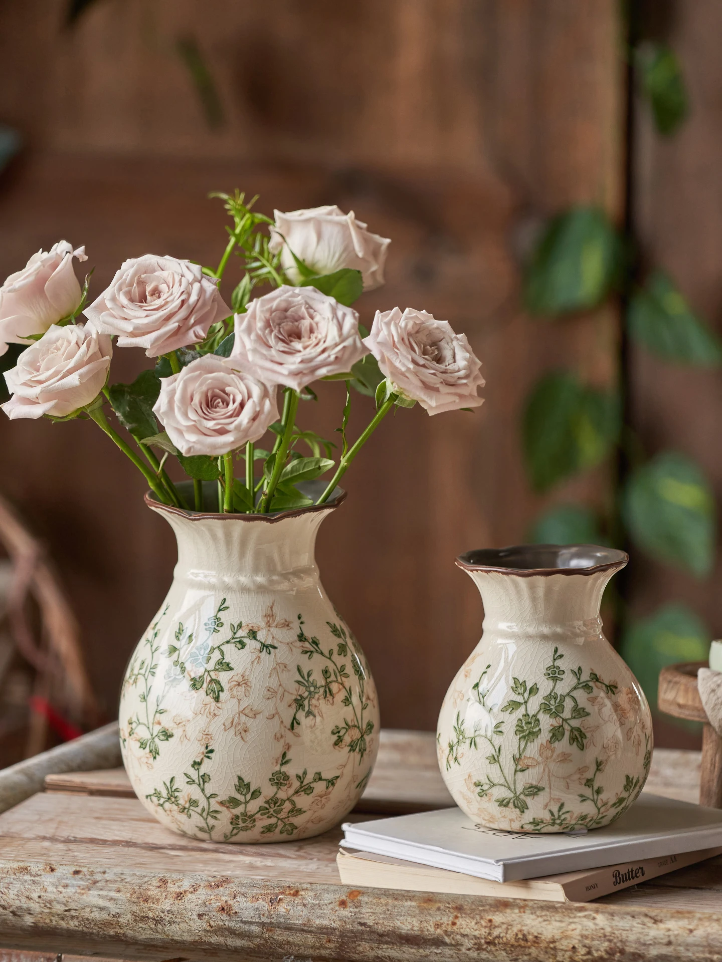 

HYS new flower retro ceramic vase ornament, living room water flower arranger, dried flower living room soft decoration