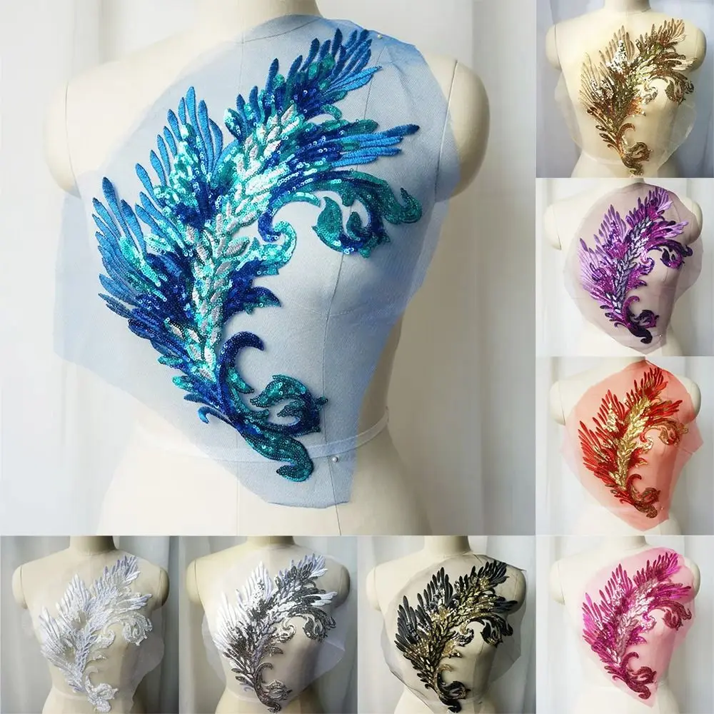 Patch Sequin Embroidery Sequin Appliques Phoenix Tail DIY Sew On Patch Embroidery Patch Wedding Gown DIY Decoration