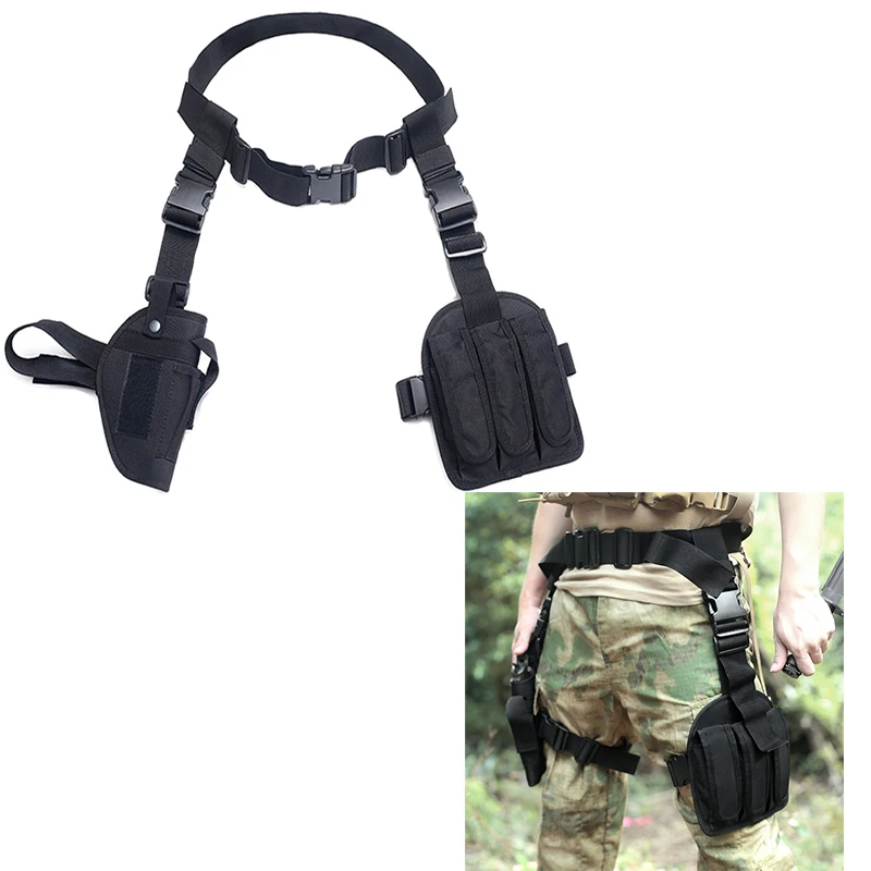 

3 in 1 Tactical Belt+Nylon Holster+Magazine Pouch For Most Of Pistols Right Hand Leg Holster Hunting Gun Carry Holster