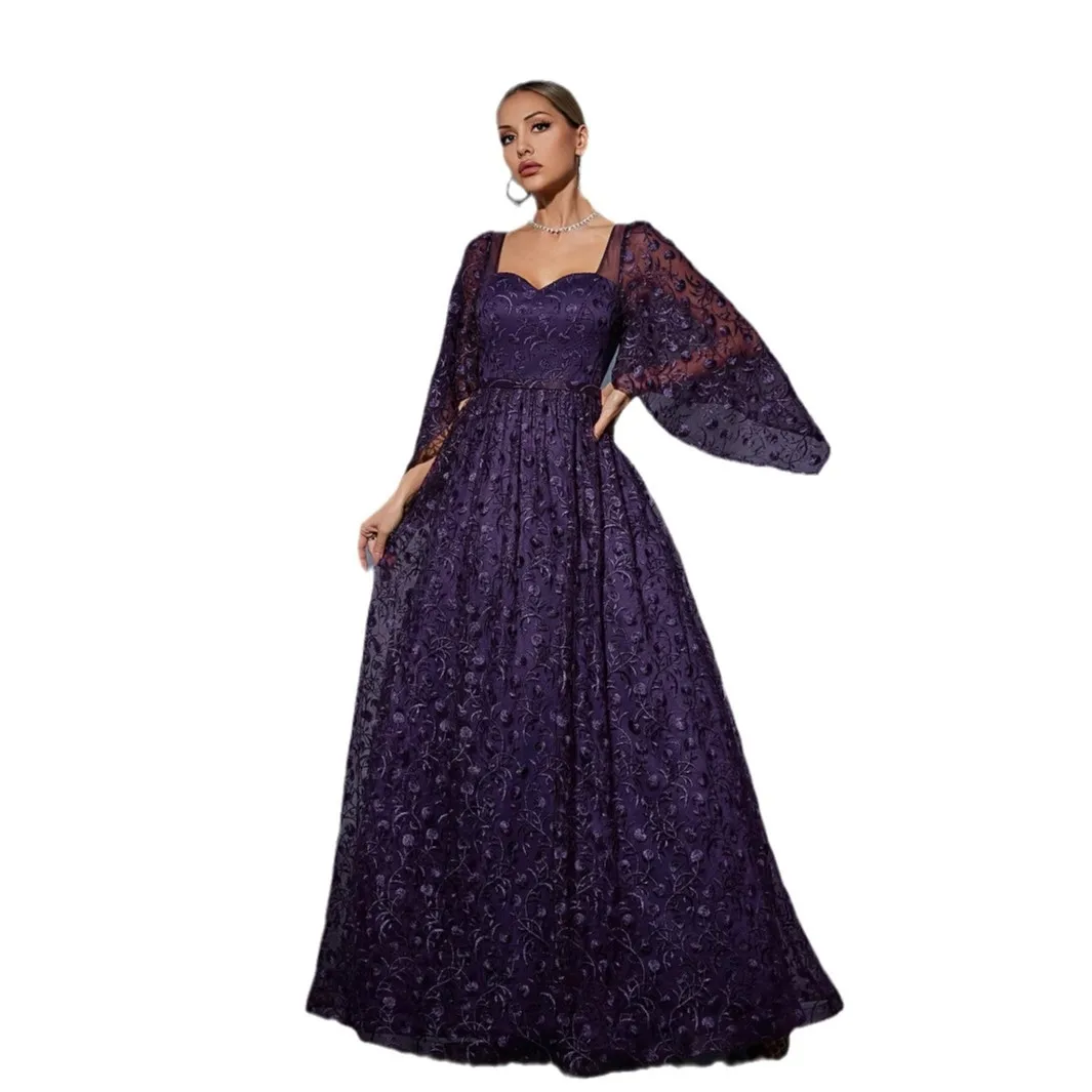 

New Drop Floor-Length Dress: Elegant and Timeless Banquet Gown Simple and Chic Evening Gown Fitted Long Sleeve Backless Skirt