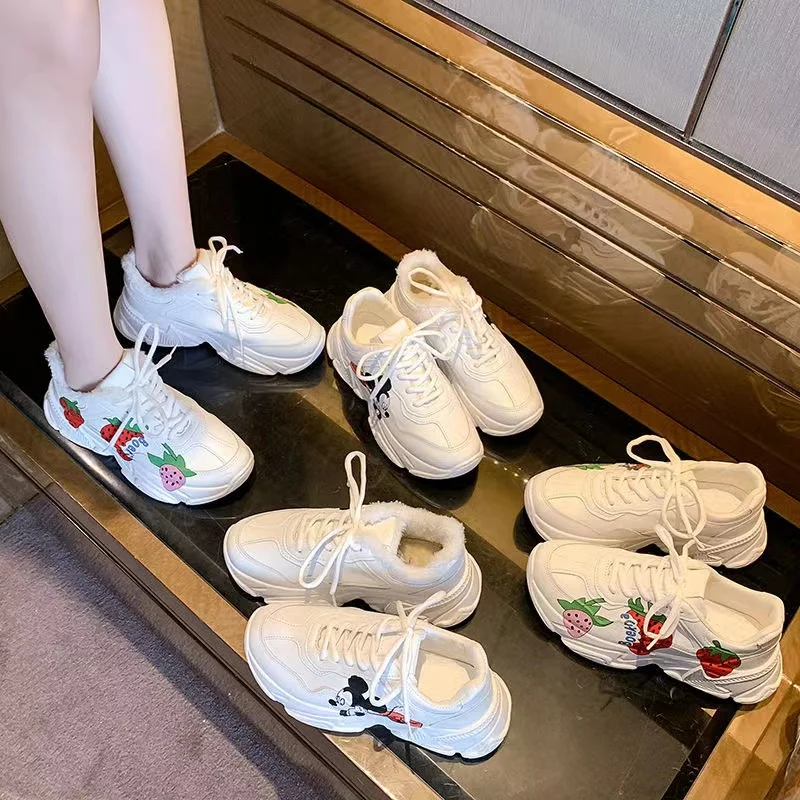 Mickey Mouse Donald Duck celebrity spring summer original style small white shoes female thick soles raised height Korean shoes