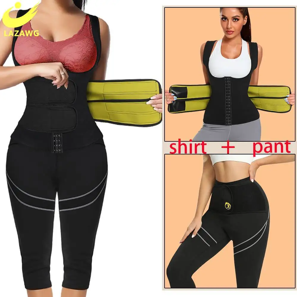 

LAZAWG Women Hot Neoprene Sweat Sauna Vest Womens Slimming Waist Trainer Hot Thermo Sauna Capris Leggings Sweat Slimming Shapers