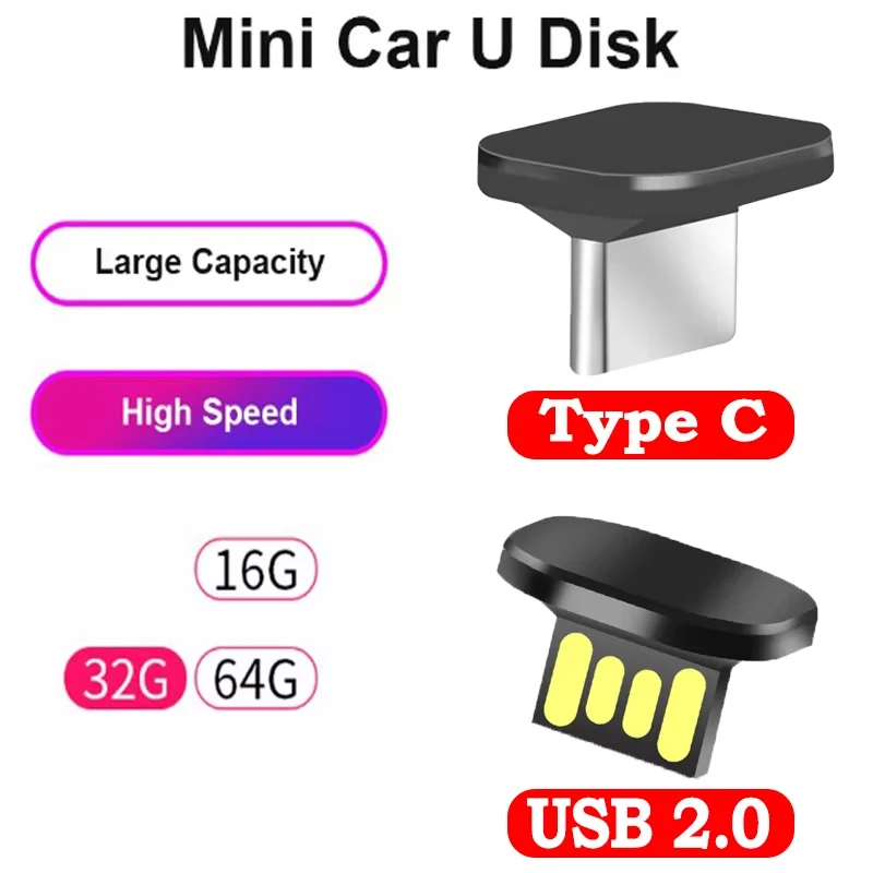 

16GB/32GB/64GB Mini Car U Disk Stable Fast Transmission Mini USB Flash Drive Memory Stick IPX-7 Waterproof for Car Computer TV