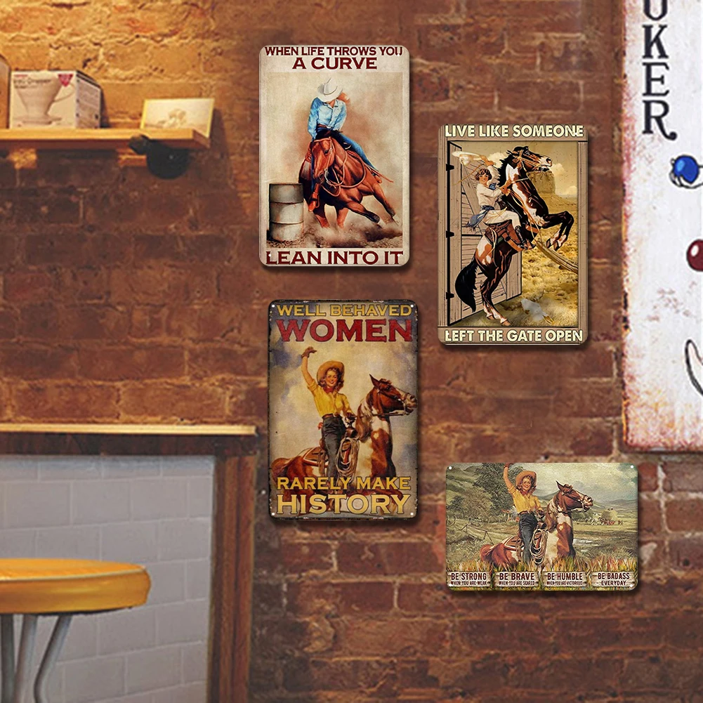 4Pcs Western Cowgirl Vintage Metal Plate Rectangular Iron Painting Kit 20x30cm
