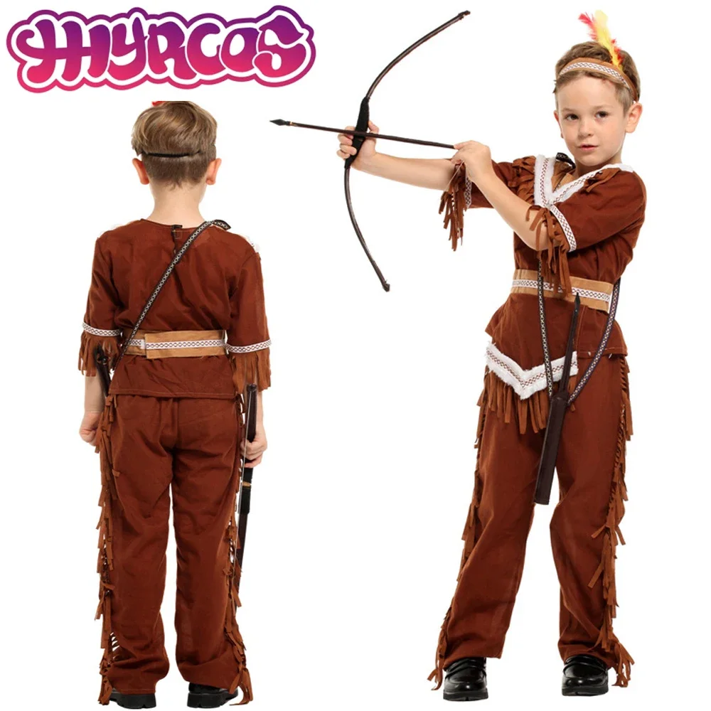 Kids Archer Cosplay Costume Medieval Boys Indian Hunter Costume Prince Cosplay for Boys Halloween Purim Carnival Party Outfits