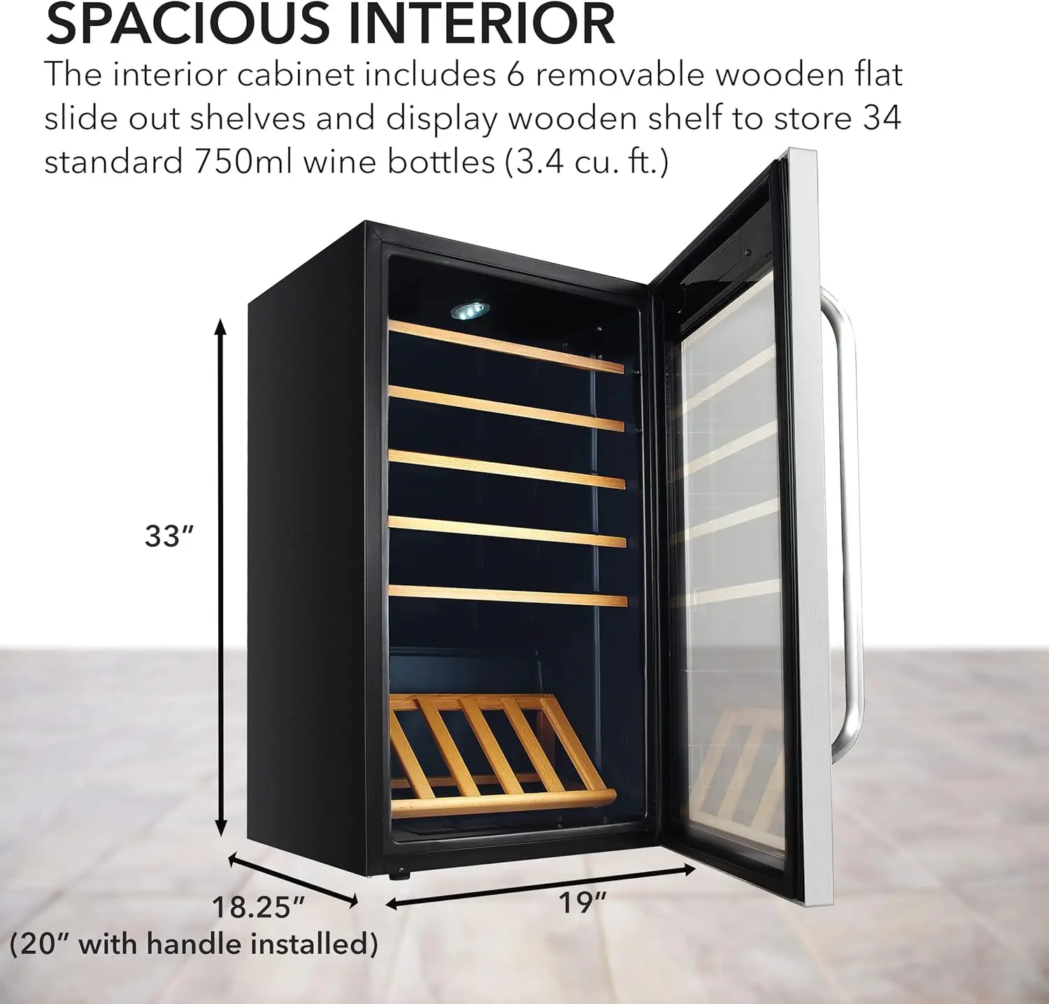 FWC-341TS 34 ثلاجة نبيذ من الفولاذ المقاوم للصدأ قائمة بذاتها مع رف عرض وتحكم رقمي، رمادي · شعبية جديدة #6