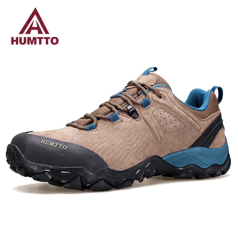 HUMTTO Leather Shoes for Men Waterproof Hiking Shoes Mens Sports Luxury Designer Outdoor Climbing Trekking Safety Sneakers Male