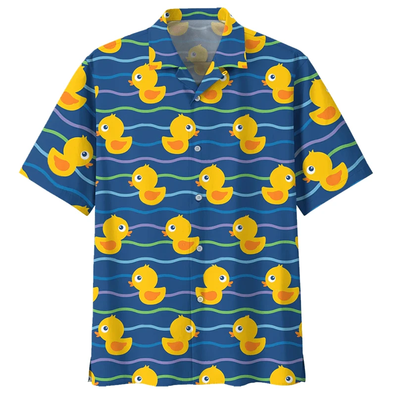 

New Fashion Men's Cute Duck Print Casual Vacation 3D Printing Short Sleeve Hawaii Shirt Fashion Hawaiian Shirts For Men Harajuku