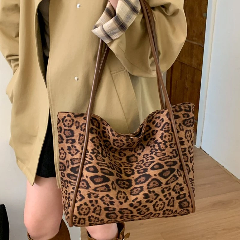 

Women's Versatile Leopard Print Tote Shoulder Bag with Bear Accent for Work Errands Travel and Everyday Wear Hand Bags for Women