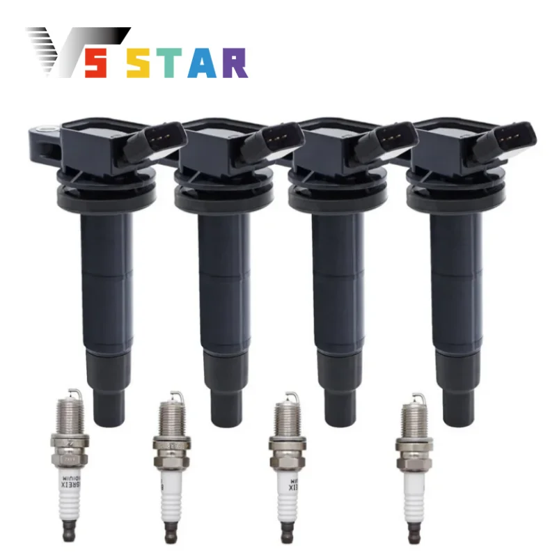 

90919-02266 90919-02243 90919-02244 4pcs Spark Plugs & 4pcs Ignition Coil Packs For 2009-2010 Toyota Camry L4 2.4L Hybrid Black