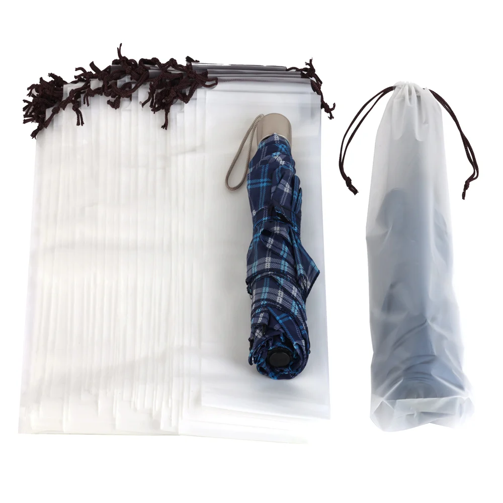 1/5/10/20/50pcs Transparent Frosted Umbrella Storage Bag Drawstring Design Waterproof Bag Grocery Small Drawstring Bag wholesale