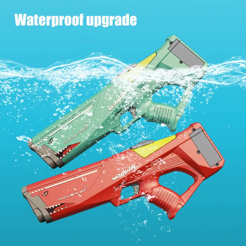 Pistola de água elétrica de tubarão, brinquedo de alta pressão, tiro contínuo, pistola de água de longo alcance, spray blaster, brinquedo de piscina ao ar livre para crianças meninos