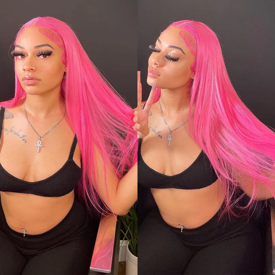 Lijmloze Roze Rechte Kant Frontale Pruik Braizilian 13X6 Roze Haar Pruik Rechte 13X4 Lace Front Human Hair Pruiken Voor Vrouwen