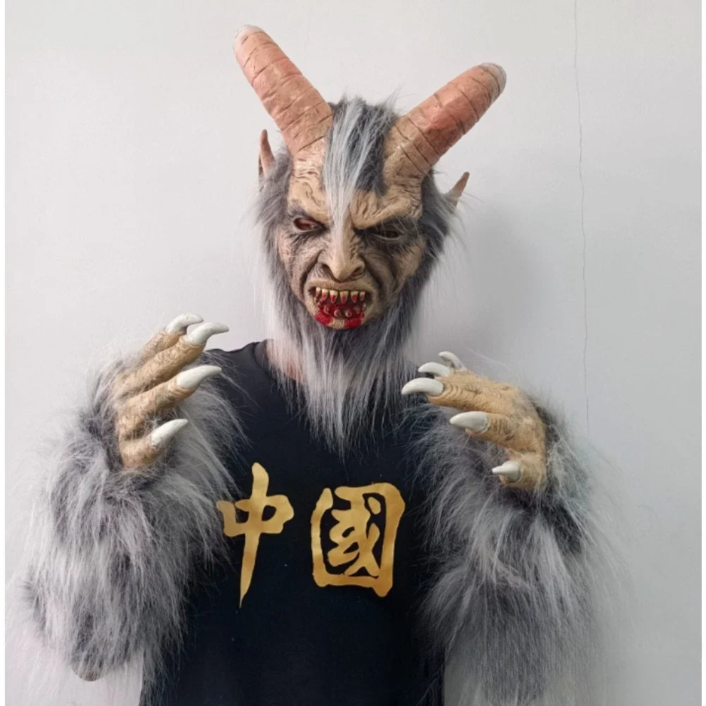 Scary Demon Face Cover Horror Cosplay Mask for Adult Movie Role Play Carnival Party Halloween Lucifer Latex Full Head Mask