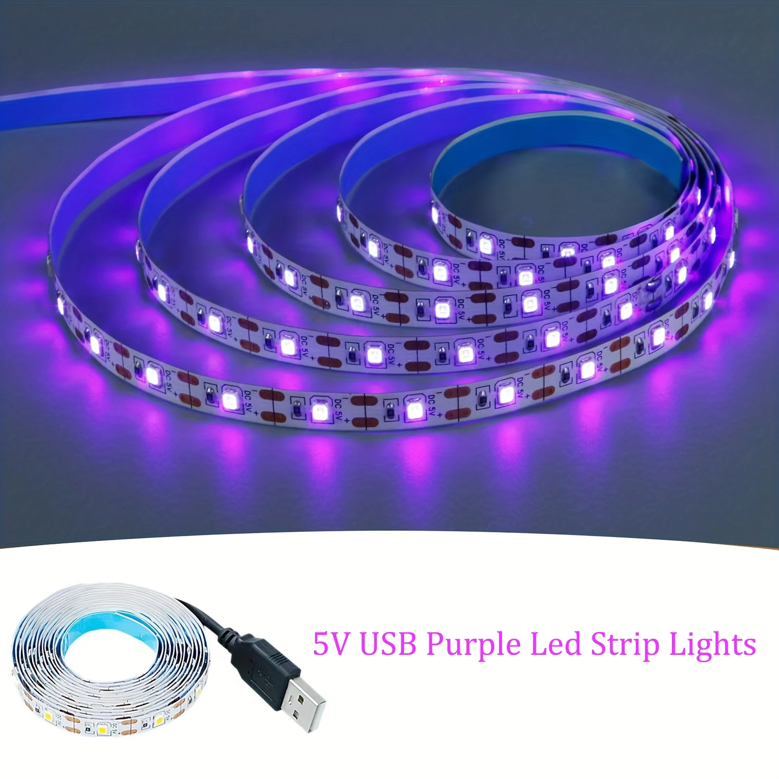 스마트 TV 백라이트 UV 보라색 5V USB LED 스트립 조명, 테이프 돈 감지, 침실 게임 룸 장식 램프, 홈 크리스마스 장식 