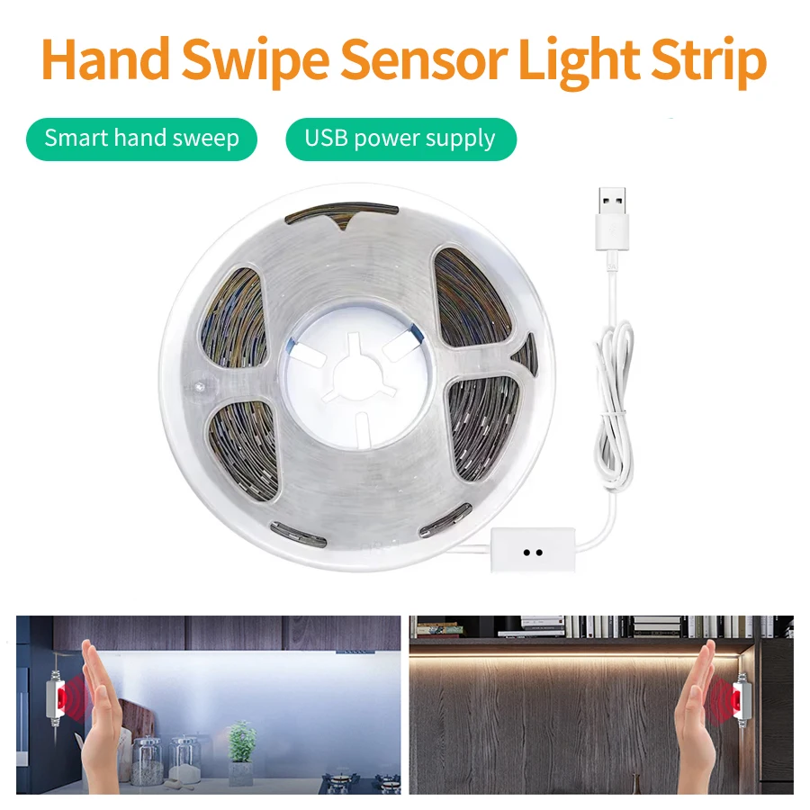LED خزانة خزانة الخلفية اليد انتقاد مصباح لجهاز الاستشعار قطاع 1 متر 2 متر 3 متر 5 متر 10 متر DC5V USB LED قطاع أضواء التلفزيون المطبخ إضاءة ديكوريّة