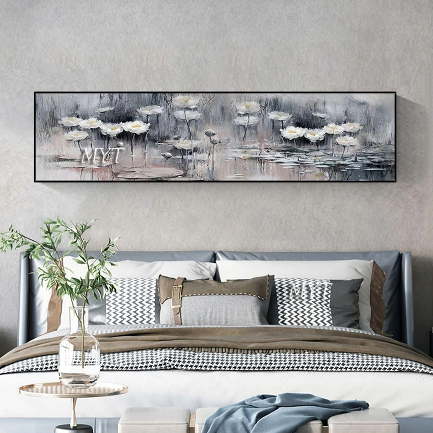 

Oversized Canvas Art Lotus Pond Famous Abstract Acrylic Flower Painting 100% Handmade High Quality Home Decoration Frameless