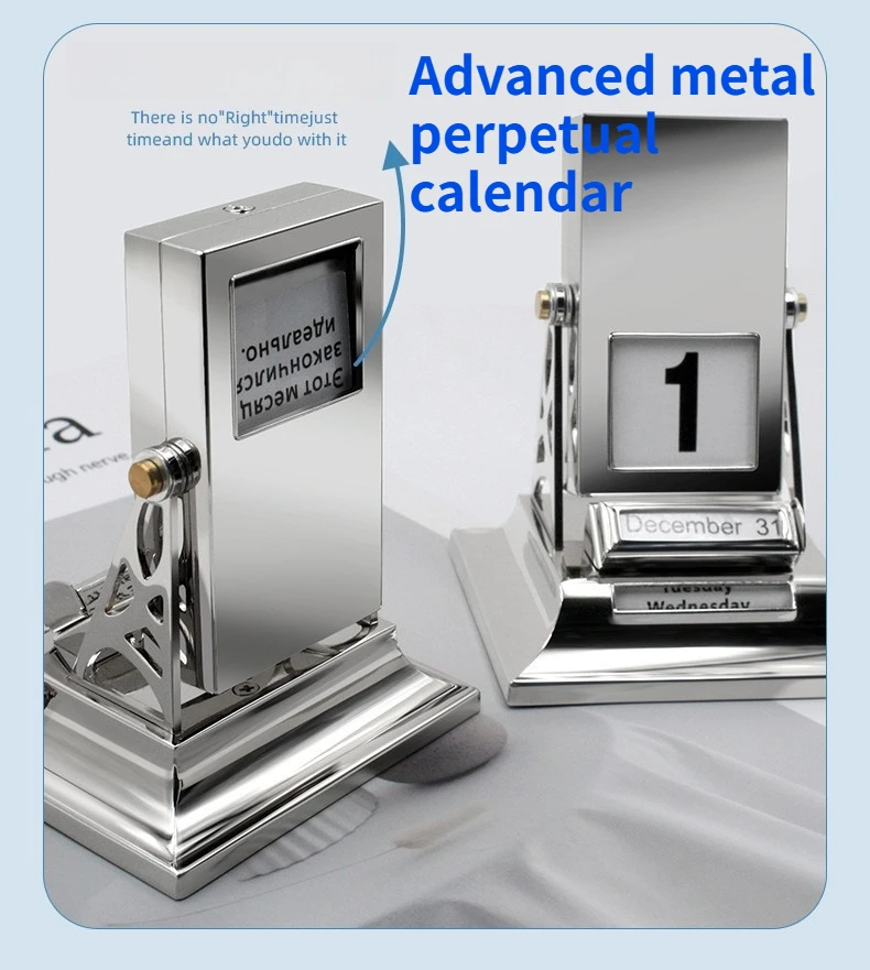 Russian Version of High-end Creative Perpetual Calendar Office Decoration Three-dimensional Metal Desk Calendar Craft Gift