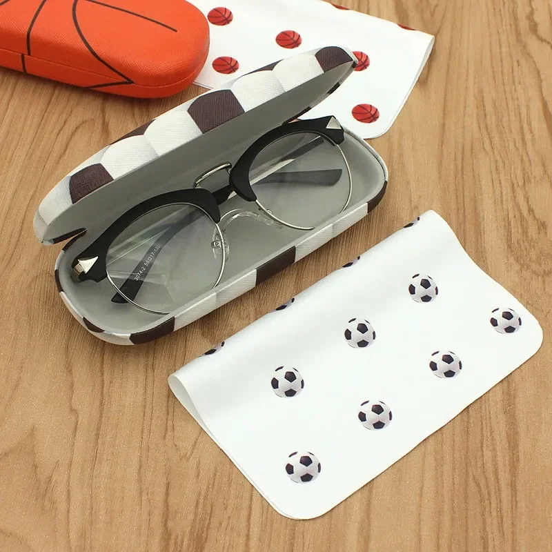 Portable Basketball Football Pattern Glasses Box with Glass Cloth Anti Pressure Spectacle Case Metal Sunglasses Storage Box