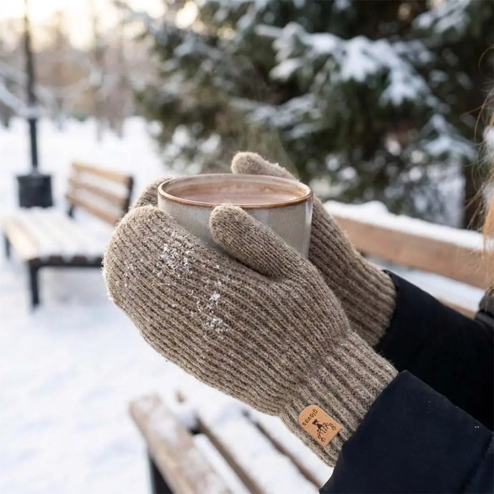 Fashion Fluffy Double-Layer Mittens Warm Thick Warm Gloves Vertical Striped Pattern No Shedding Knit Mittens Party Occasions