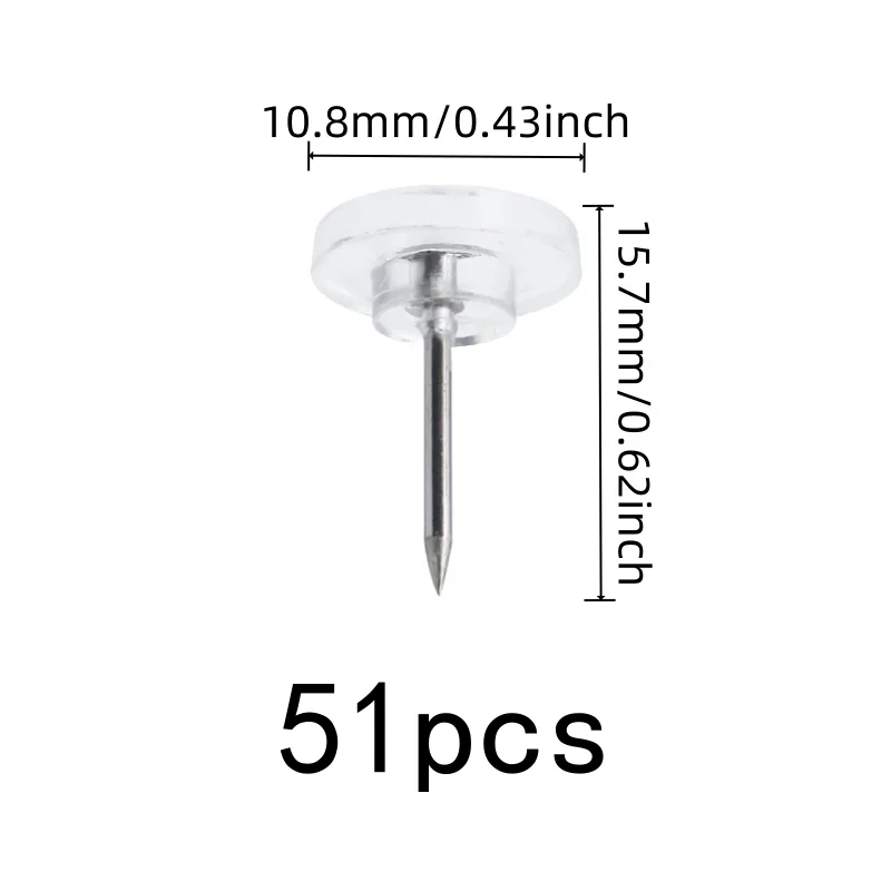 51 pcs Transparent Flat Head Flat Head Push Pins, great for School Notice Display, Easy Push Sharp Pin, DIY Decoration Wall