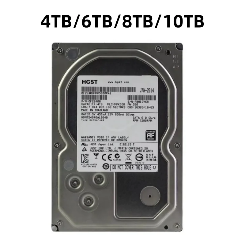 

HGST 7K6000 Жесткий диск HDD 7200 об/мин 64 МБ кэш SATA III 6 Гбит/с 3,5 дюйма HDD10TB 8 ТБ 6 ТБ 4 ТБ для мониторинга настольного сервера MUSIC NAS