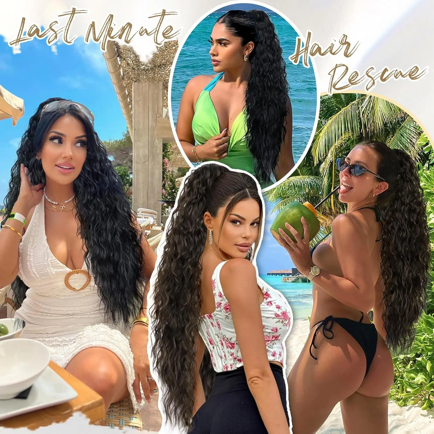 ذيل حصان تمديد 30 بوصة الرباط ذيل حصان وصلات شعر للنساء طويل مجعد موجة ذيل حصان الاصطناعية قطع الشعر