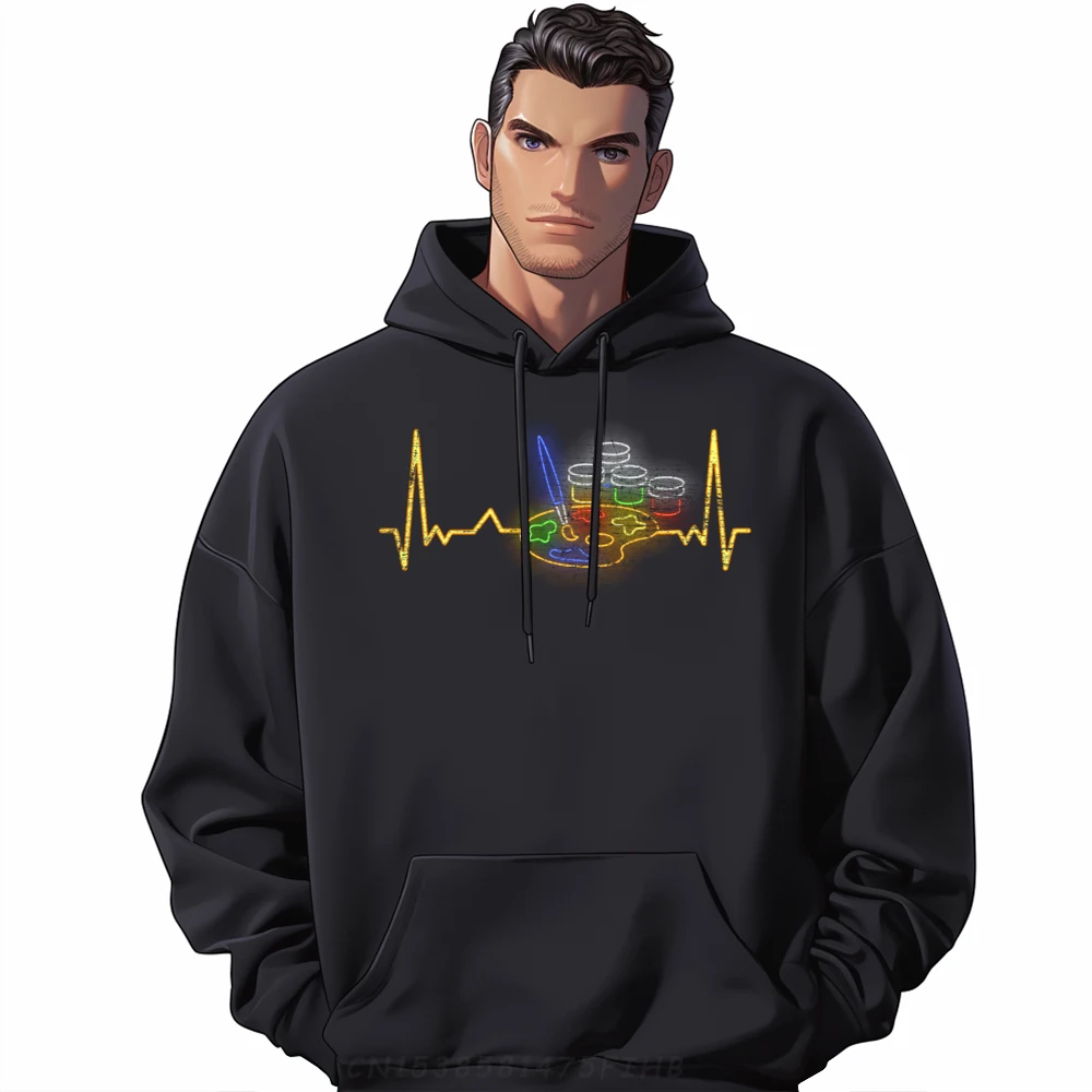 

Painter Heartbeat Paint Brush Palette Drawing Artist Black Hoodie Unisex Funny Pullover Hoodies Printed