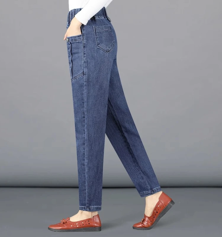 

Fashionable Loose Women's Jeans High Waist Cotton Stretch Denim Mid-aged Casual Loose Leggings Style Deep Color Autumn Wear