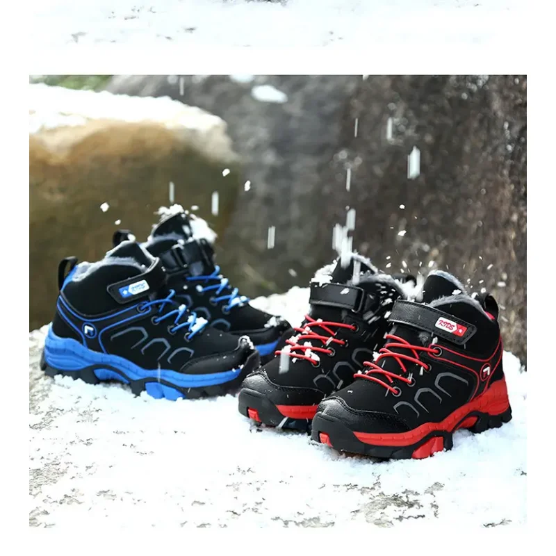 Botas de nieve para niños, zapatos deportivos cálidos de algodón para invierno, zapatos para caminar de alta moda para niños, zapatillas informales