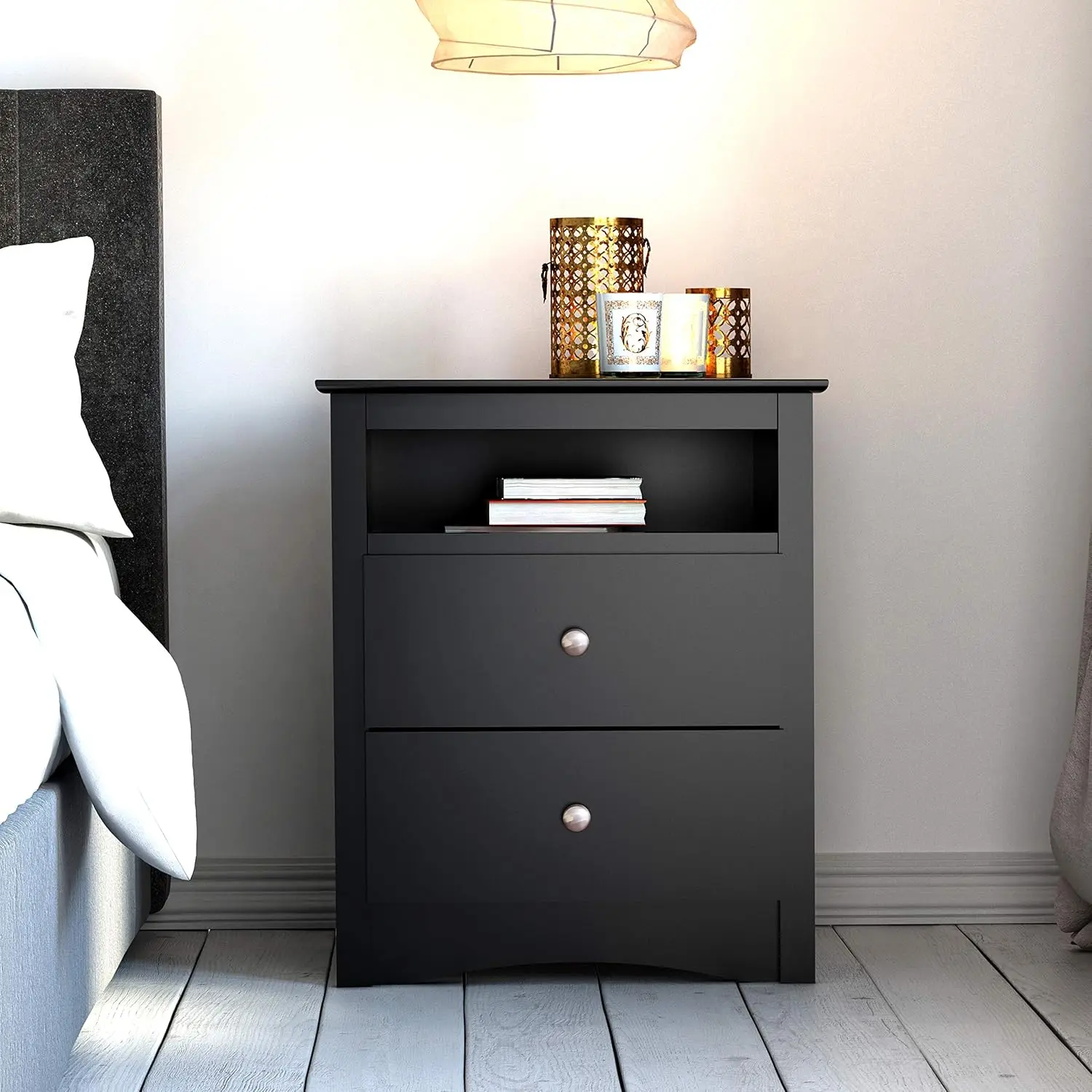 Fremont 2 Drawer Nightstand: Elegant Bedroom Furniture Bedside Table with Open Shelf 23.25