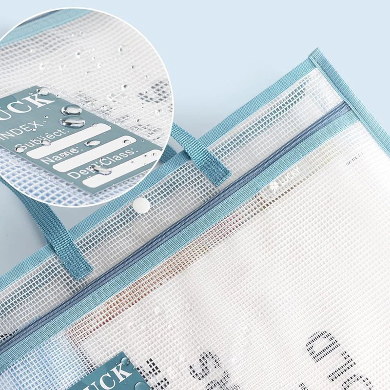 A4 three-dimensional subject classification file bag, thickened zipper double-layer large capacity mesh storage bag