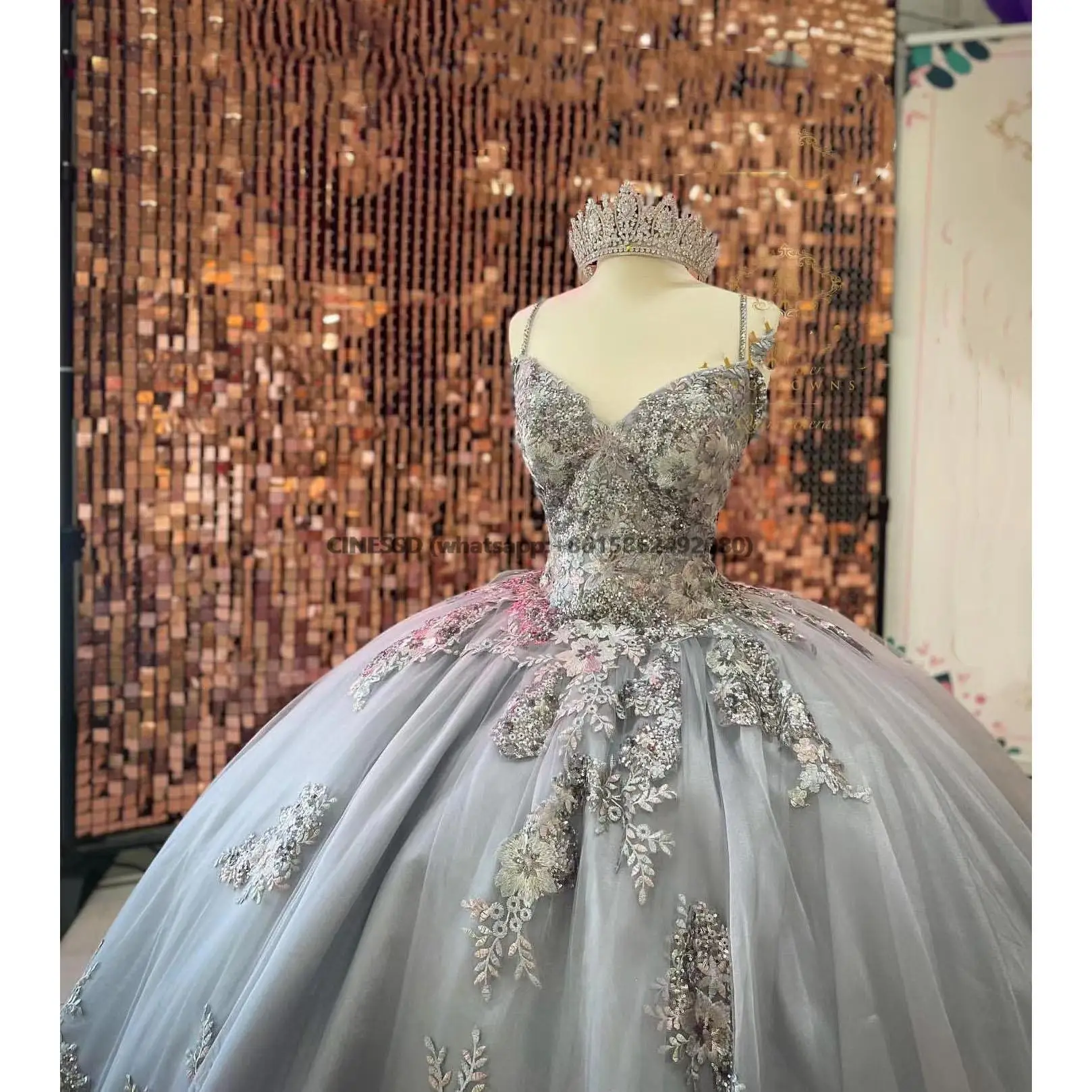 Vestido de quinceañera de lujo, sin mangas, con apliques, longitud hasta el suelo, para baile de princesa, 15 y 16 años, 2022