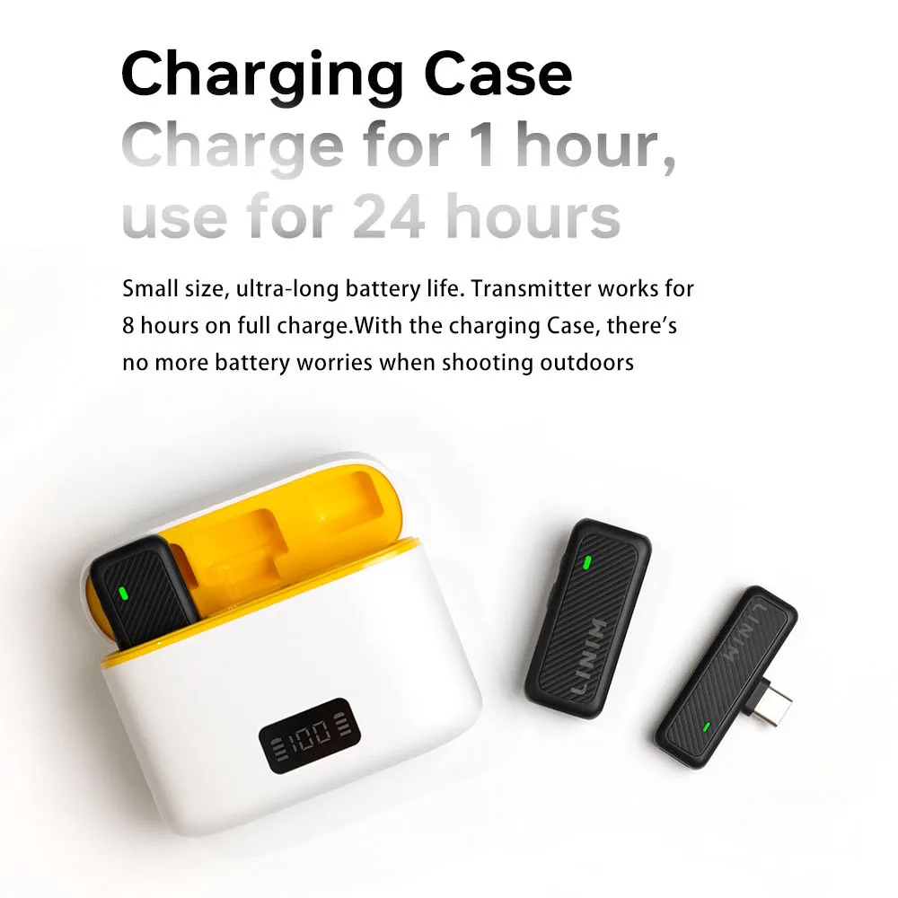 LINIM M7 Wireless Lavalier Microphone for iPhone Android Type-C Phone with Charging Case for Live Streaming Vlog Interview