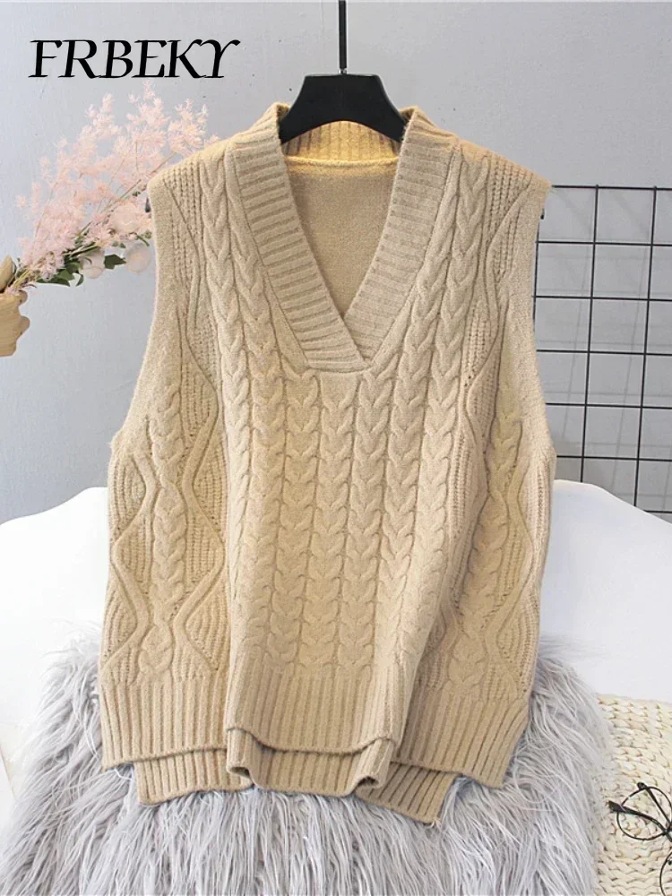 Fashion V-neck Knitted Vest Autumn New Vintage Solid Color Pullover Sweater Vests for Women Pullovers Korean Fashion Jumper Tops