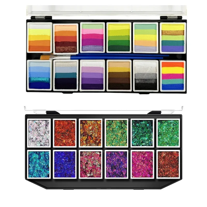 Special Offer Combination Set Best Price 12 Color Face Painting Colors Glitter Gel Palette Non-Toxic Safe Special Effects Stage