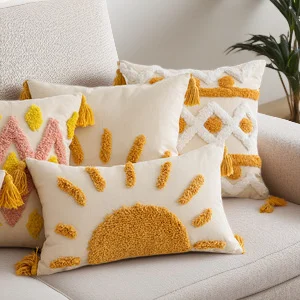 

Bohemian Tufted Cushion Cover 3D Embroidery Tassel Pillow Case For Living Room Sofa Tatami Decorative Throw Pillow