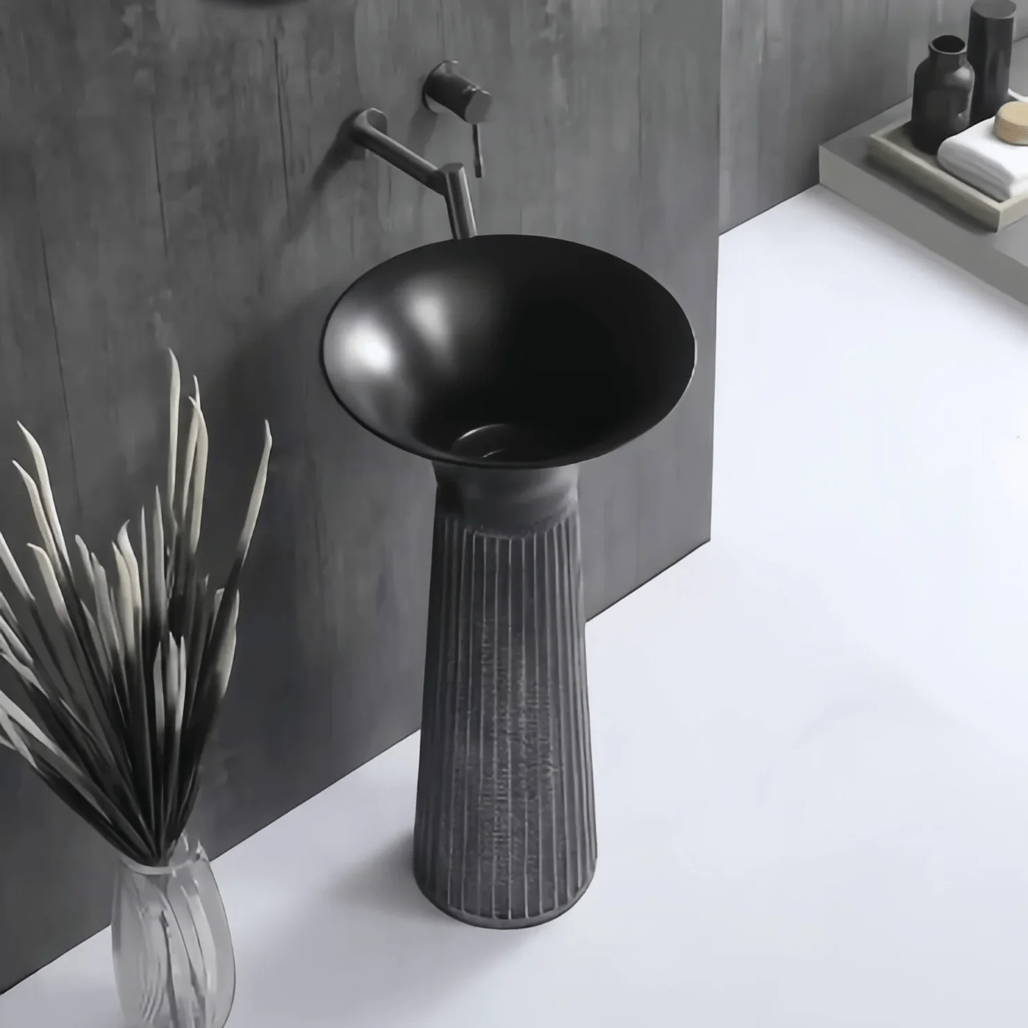 Modern Two-Piece Free Standing Ceramic Basin Sink Sanitary Ware Pedestal Wash Basin for Bathroom Balcony Use Colored Ceramic