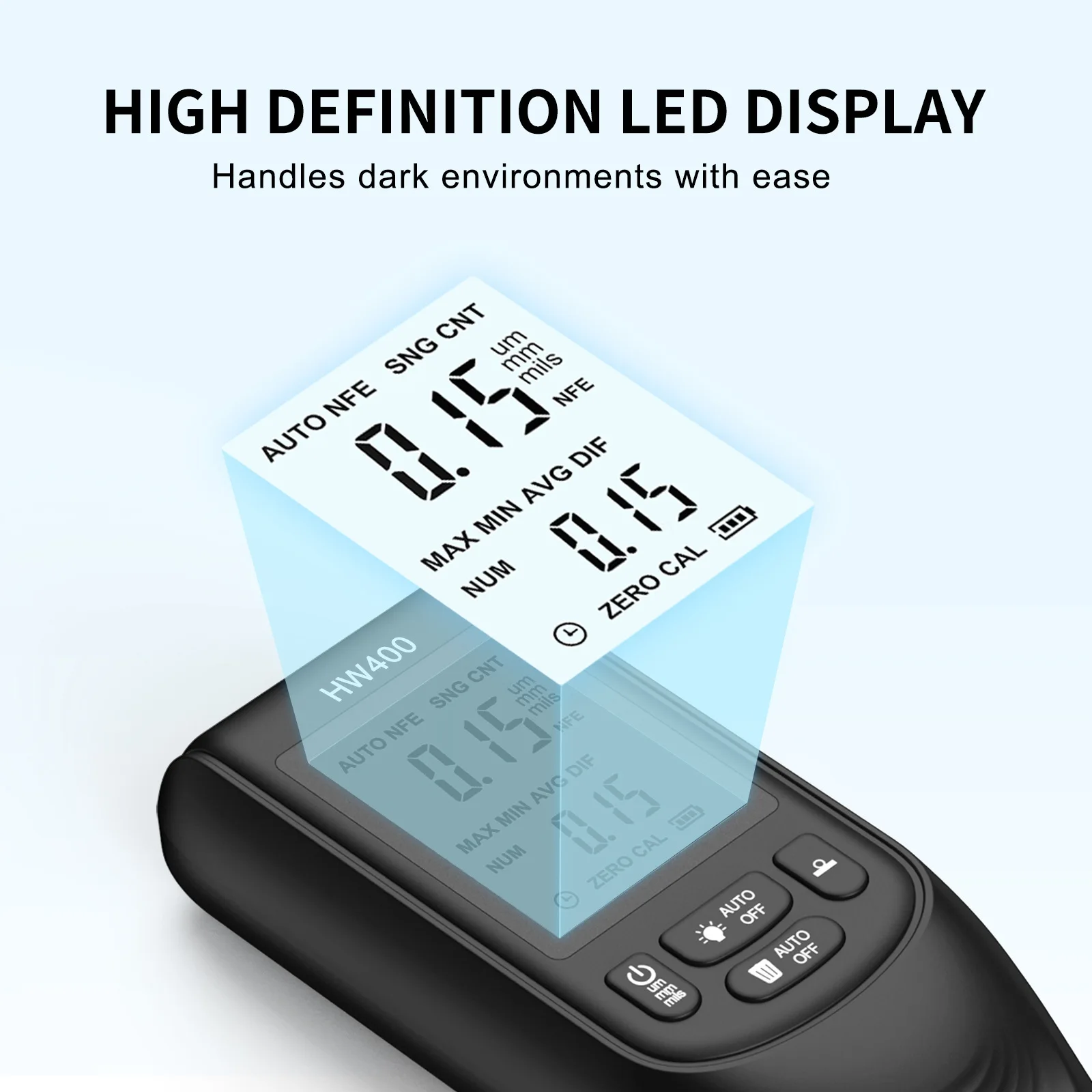 HW400 Automobile Thickness Gauge High-Precision Car Paint Thickness Tester Paint Tool 1um /0-2000 FE/NFE Coating Measurement